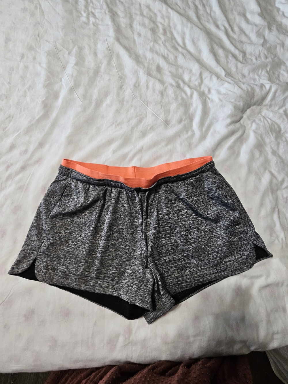 Old Navy Gray Heather Athletic Shorts with Coral Waistband